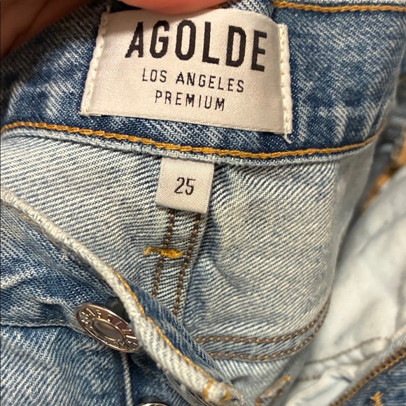Agolde Sky Blue Ripped Jean Shorts - Picture 5 of 5